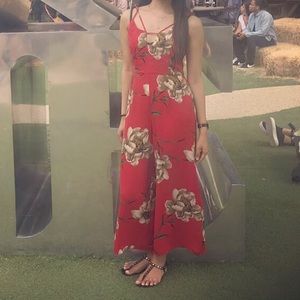 Red floral jumpsuit